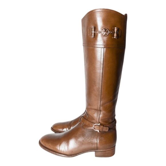TORY BURCH Nadine Tall Brown Leather Riding Boot Size 8M - Picture 3 of 14